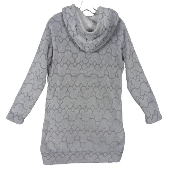 Disney Long Lounge Hoodie Size Small Gray Mickey Head Pattern Fleece Long Sleeve - Picture 6 of 10